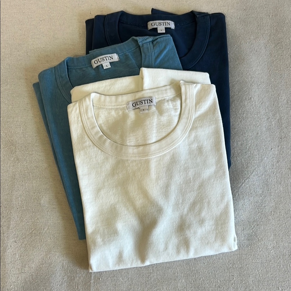 Gustin Heavyweight Trio T-Shirt Set - White, Light Blue, Dark Blue